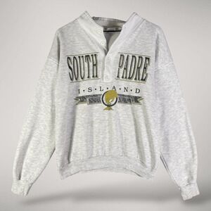 Vintage Summer Strand South Padre Island USA Henley Sweatshirt Gray L 90s